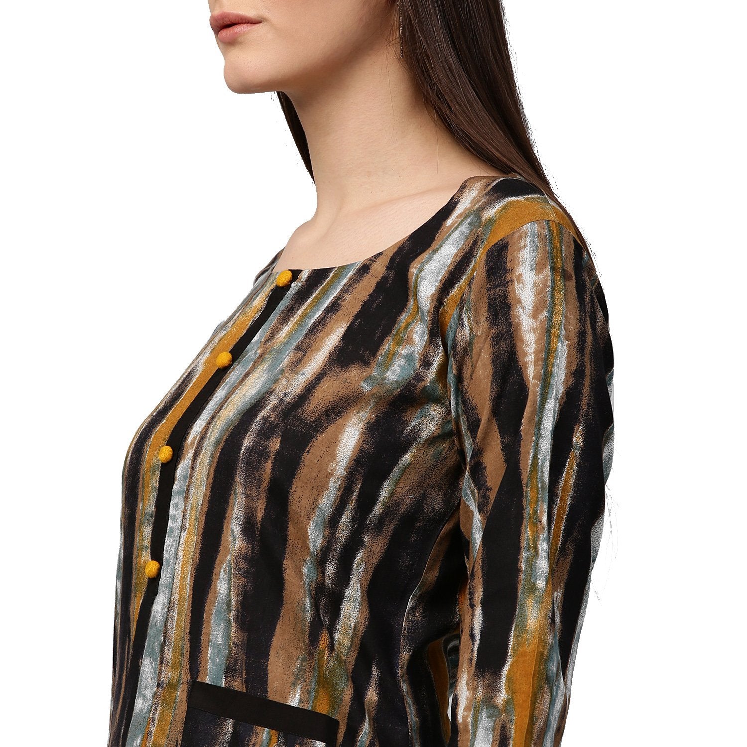 Multi Printed 3/4Th Sleeve Cotton Kurta With Side Pocket | LASVINI - Redefining Indian Fashion with Elegance