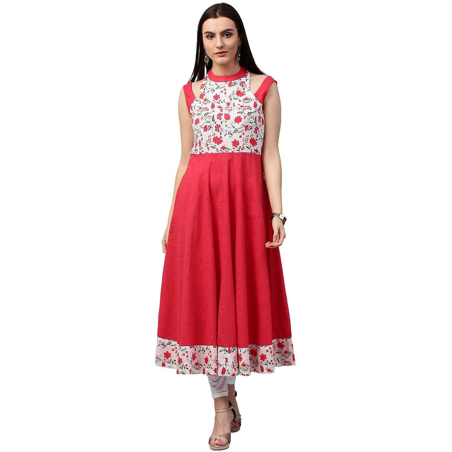 Red Printed 3/4Th Sleeve Cotton Kurta | LASVINI - Redefining Indian Fashion with Elegance