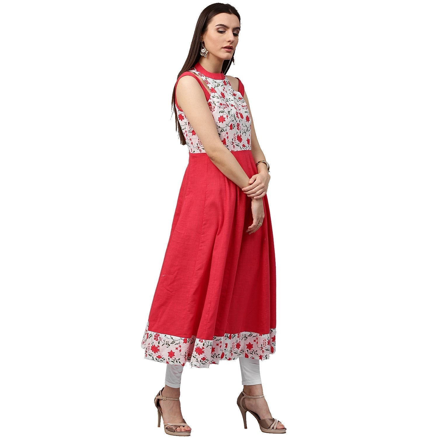Red Printed 3/4Th Sleeve Cotton Kurta | LASVINI - Redefining Indian Fashion with Elegance