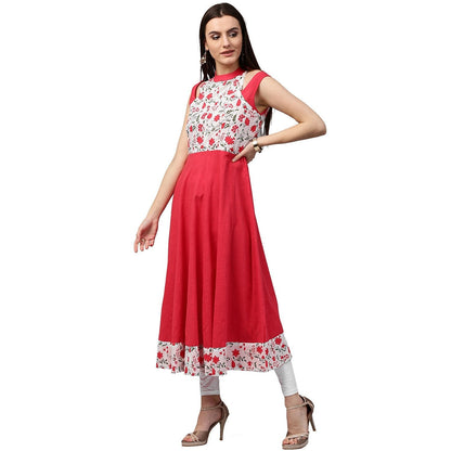 Red Printed 3/4Th Sleeve Cotton Kurta | LASVINI - Redefining Indian Fashion with Elegance
