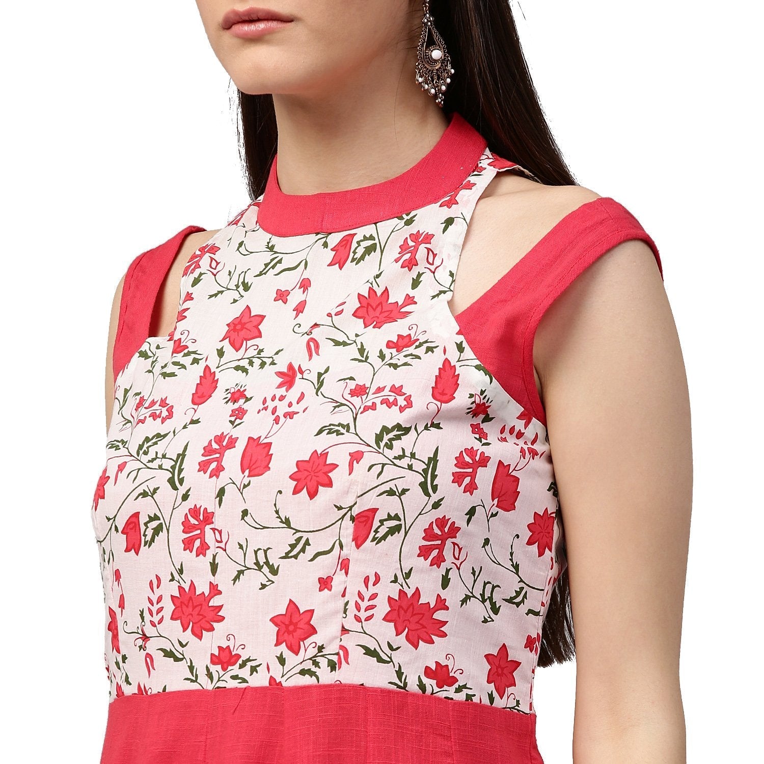 Red Printed 3/4Th Sleeve Cotton Kurta | LASVINI - Redefining Indian Fashion with Elegance
