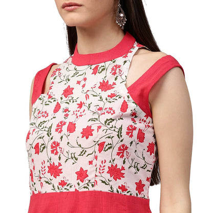 Red Printed 3/4Th Sleeve Cotton Kurta | LASVINI - Redefining Indian Fashion with Elegance