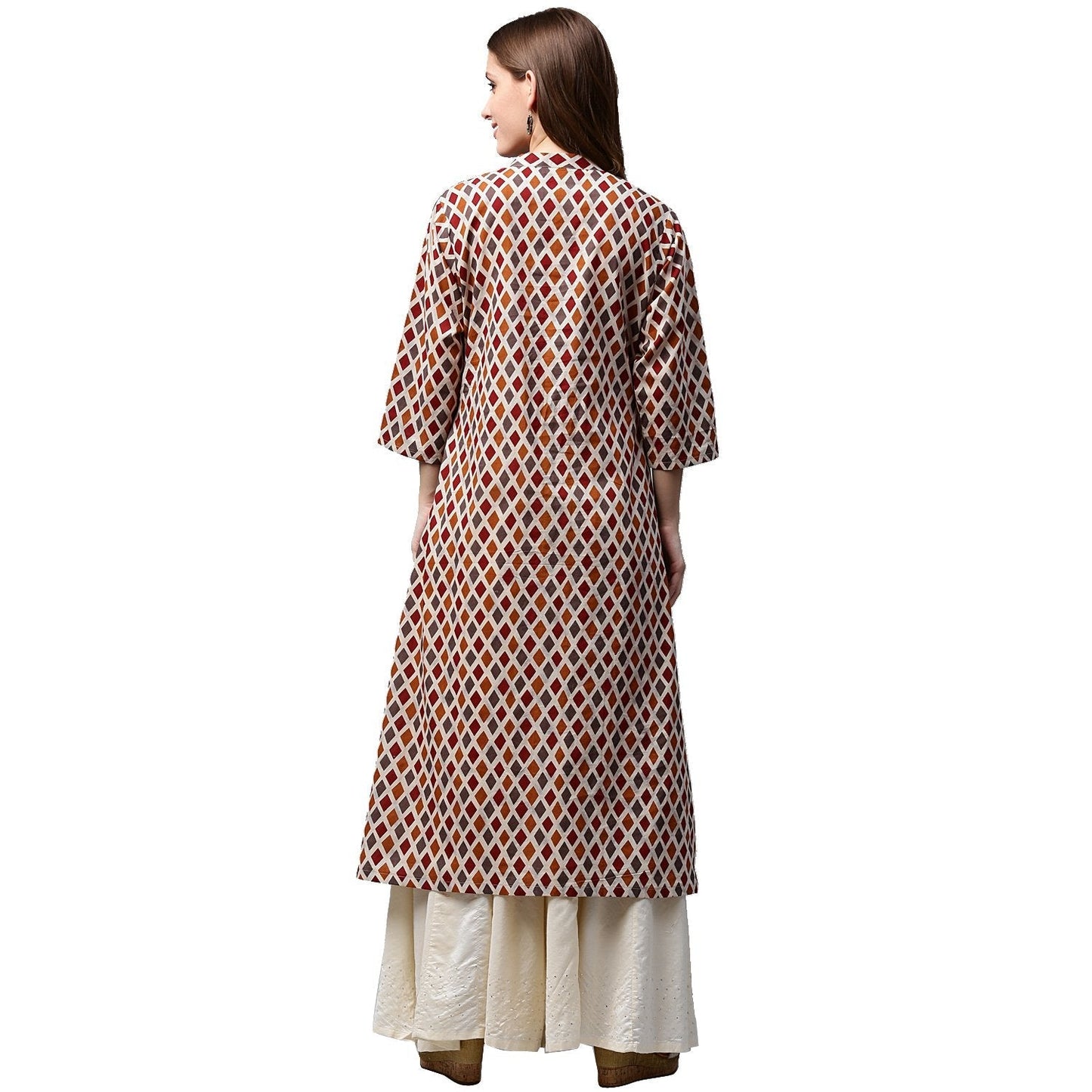 Multi Printed 3/4Th Sleeve Cotton A-Line Kurta | LASVINI - Redefining Indian Fashion with Elegance