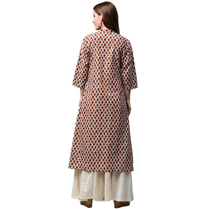 Multi Printed 3/4Th Sleeve Cotton A-Line Kurta | LASVINI - Redefining Indian Fashion with Elegance