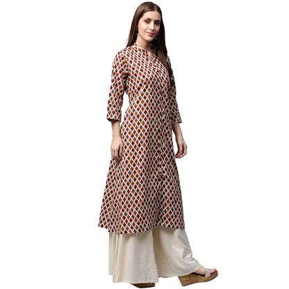 Multi Printed 3/4Th Sleeve Cotton A-Line Kurta | LASVINI - Redefining Indian Fashion with Elegance