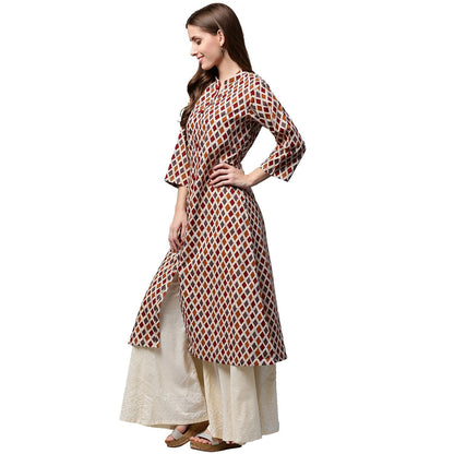 Multi Printed 3/4Th Sleeve Cotton A-Line Kurta | LASVINI - Redefining Indian Fashion with Elegance
