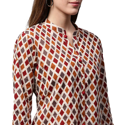 Multi Printed 3/4Th Sleeve Cotton A-Line Kurta | LASVINI - Redefining Indian Fashion with Elegance