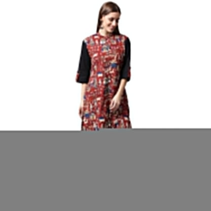 Red Printed 3/4Th Sleeve Cotton Kurta | LASVINI - Redefining Indian Fashion with Elegance