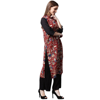 Red Printed 3/4Th Sleeve Cotton Kurta | LASVINI - Redefining Indian Fashion with Elegance