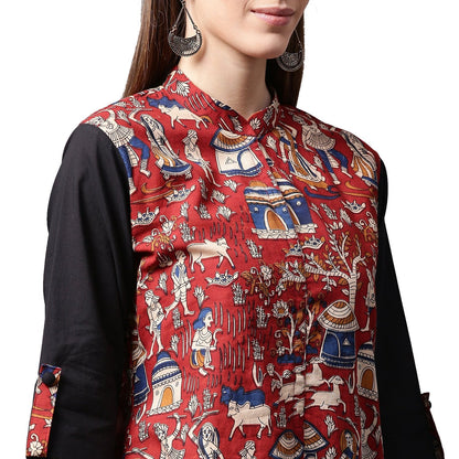 Red Printed 3/4Th Sleeve Cotton Kurta | LASVINI - Redefining Indian Fashion with Elegance