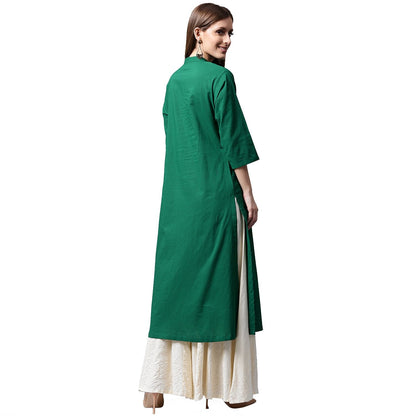 Green Printed 3/4Th Sleeve Cotton Kurta | LASVINI - Redefining Indian Fashion with Elegance
