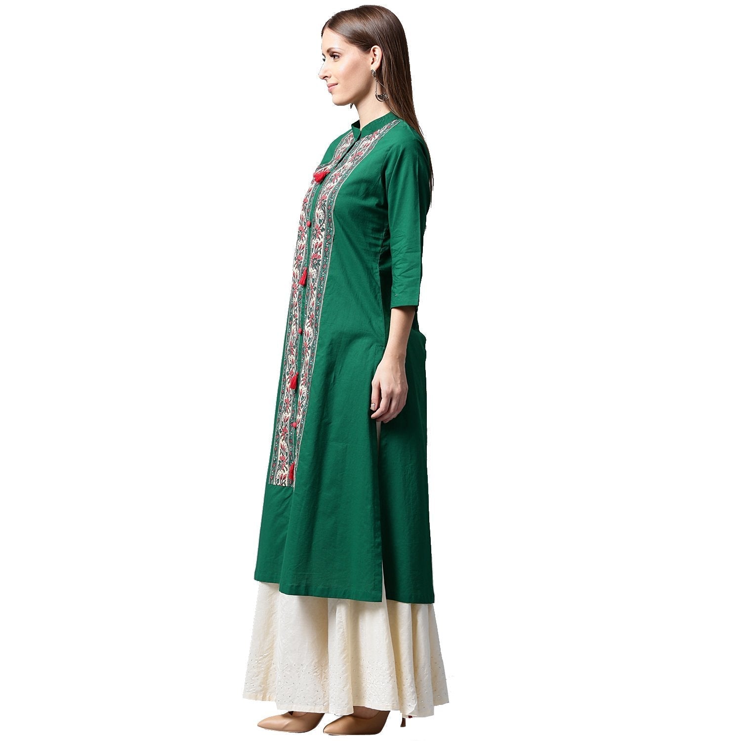 Green Printed 3/4Th Sleeve Cotton Kurta | LASVINI - Redefining Indian Fashion with Elegance