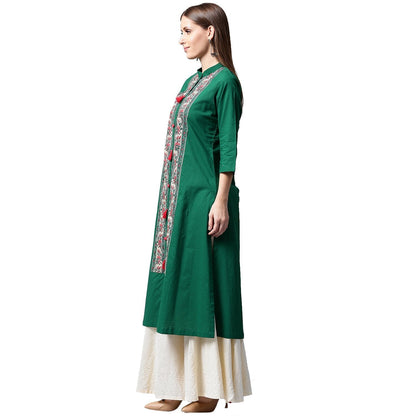 Green Printed 3/4Th Sleeve Cotton Kurta | LASVINI - Redefining Indian Fashion with Elegance