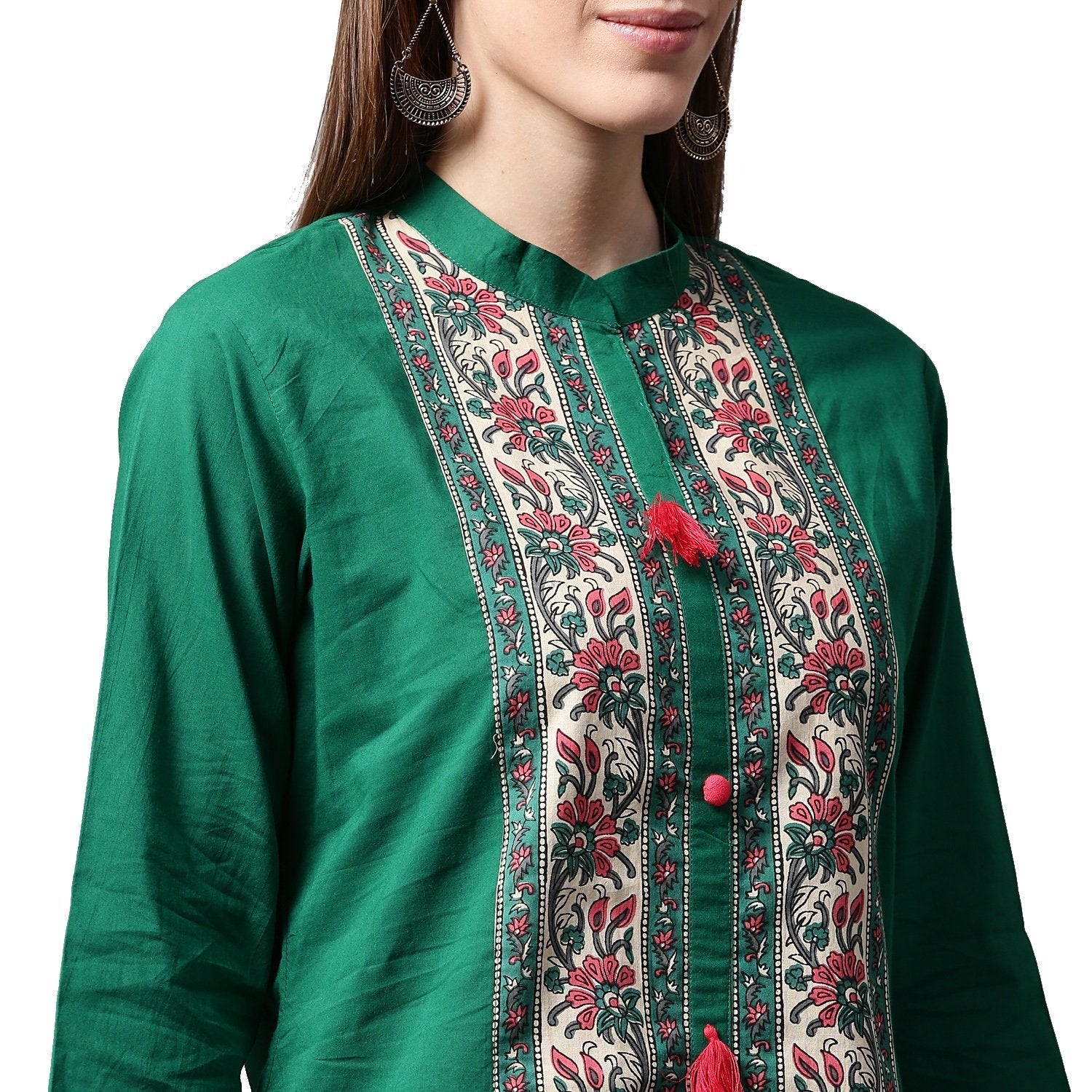 Green Printed 3/4Th Sleeve Cotton Kurta | LASVINI - Redefining Indian Fashion with Elegance