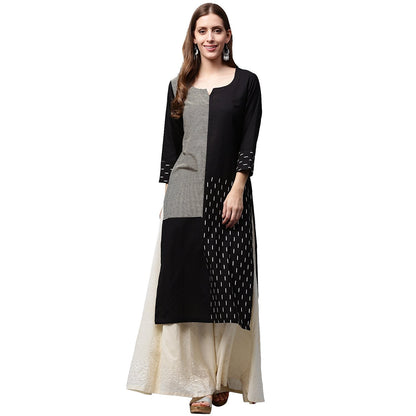 Black Printed 3/4Th Sleeve Cotton Kurta | LASVINI - Redefining Indian Fashion with Elegance