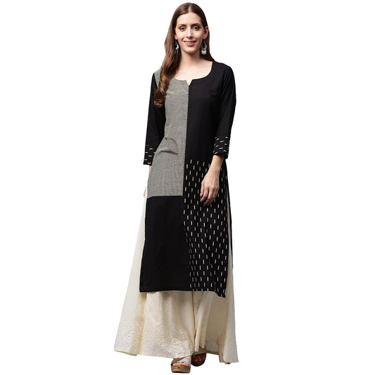 Black Printed 3/4Th Sleeve Cotton Kurta | LASVINI - Redefining Indian Fashion with Elegance