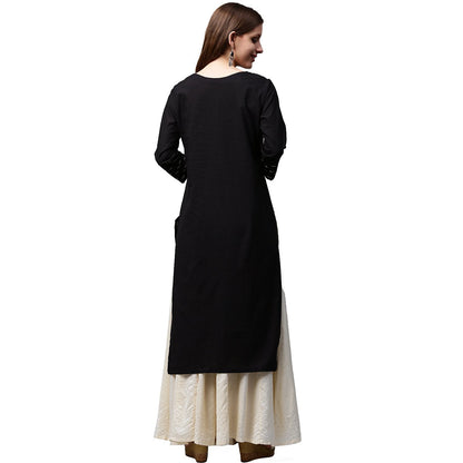 Black Printed 3/4Th Sleeve Cotton Kurta | LASVINI - Redefining Indian Fashion with Elegance
