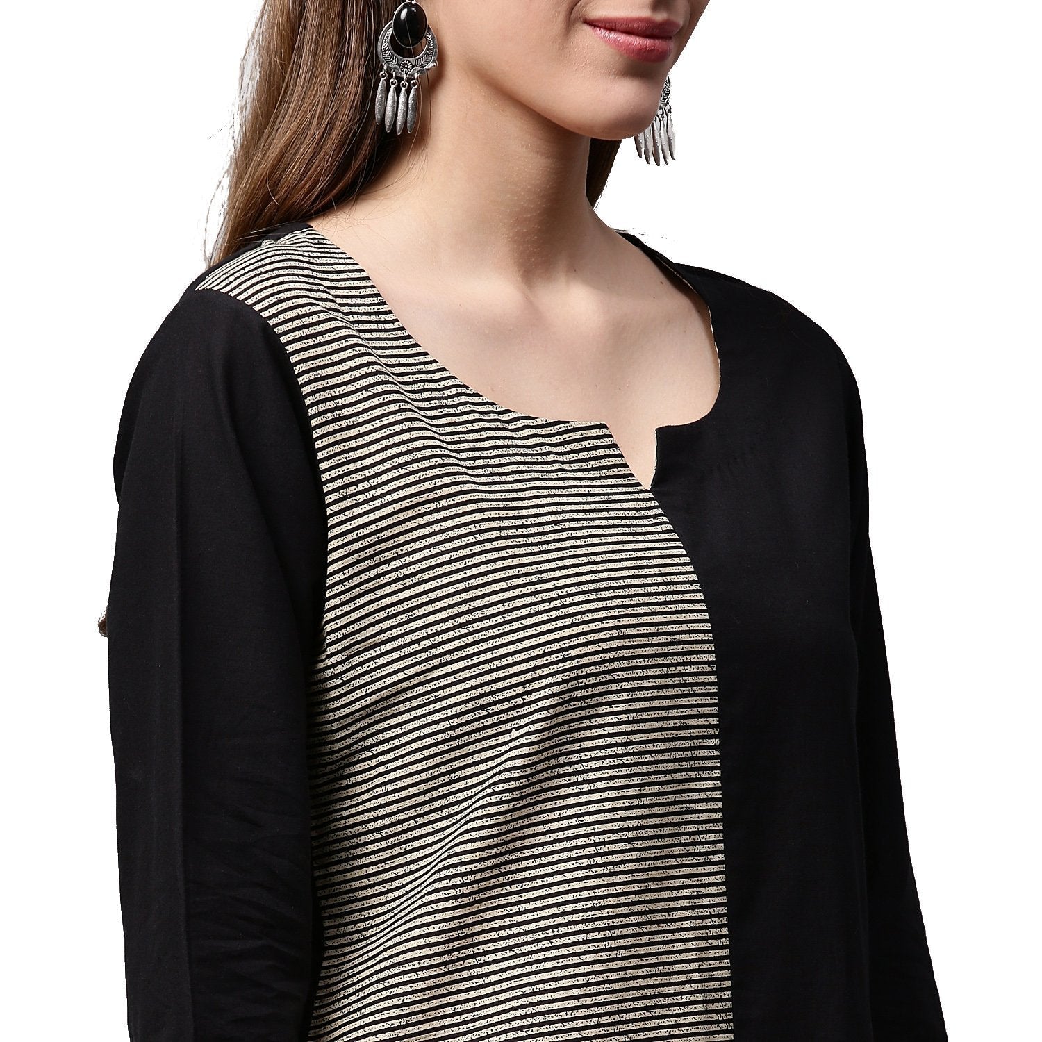 Black Printed 3/4Th Sleeve Cotton Kurta | LASVINI - Redefining Indian Fashion with Elegance