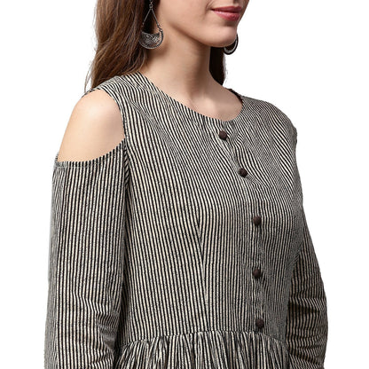 Black Printed 3/4Th Sleeve Cotton Anarkali Kurta | LASVINI - Redefining Indian Fashion with Elegance