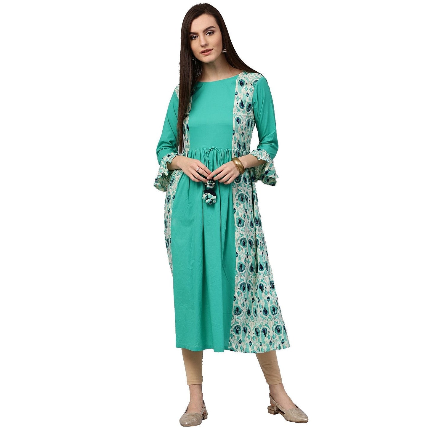 Blue Printed 3/4Th Sleeve Cotton Long Anarkali Kurta | LASVINI - Redefining Indian Fashion with Elegance