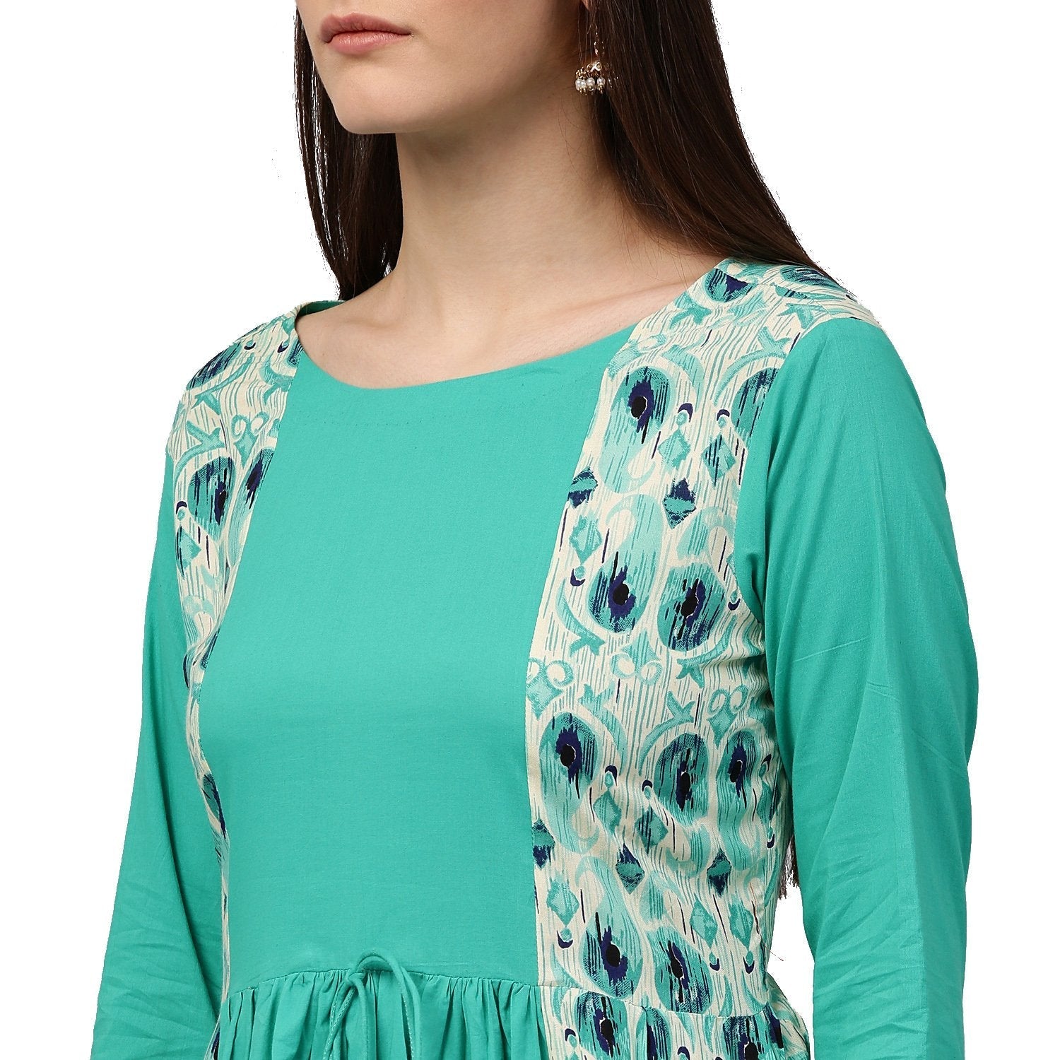 Blue Printed 3/4Th Sleeve Cotton Long Anarkali Kurta | LASVINI - Redefining Indian Fashion with Elegance