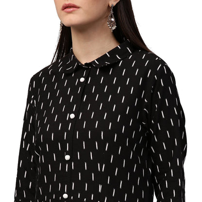 Black Printed 3/4Th Sleeve Cotton Kurta With Tussel Work | LASVINI - Redefining Indian Fashion with Elegance