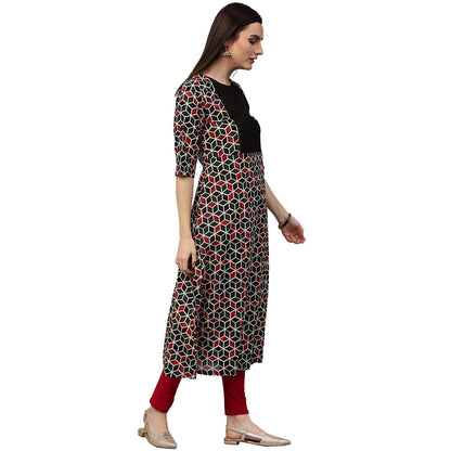 Green Printed 3/4Th Sleeve Cotton A-Line Kurta | LASVINI - Redefining Indian Fashion with Elegance