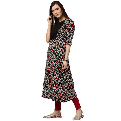 Green Printed 3/4Th Sleeve Cotton A-Line Kurta | LASVINI - Redefining Indian Fashion with Elegance