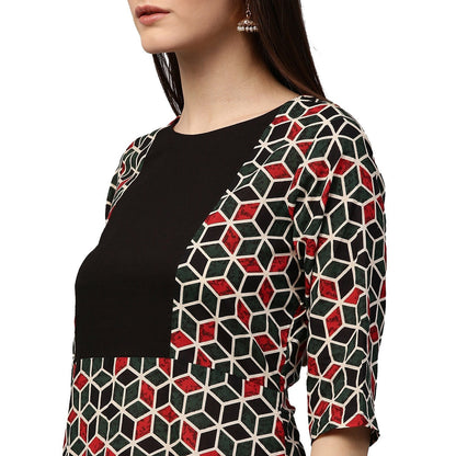 Green Printed 3/4Th Sleeve Cotton A-Line Kurta | LASVINI - Redefining Indian Fashion with Elegance