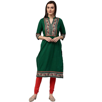 Green Printed 3/4Th Sleeve Cotton Kurta | LASVINI - Redefining Indian Fashion with Elegance