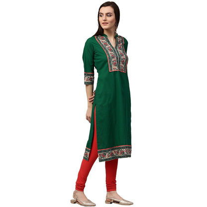 Green Printed 3/4Th Sleeve Cotton Kurta | LASVINI - Redefining Indian Fashion with Elegance