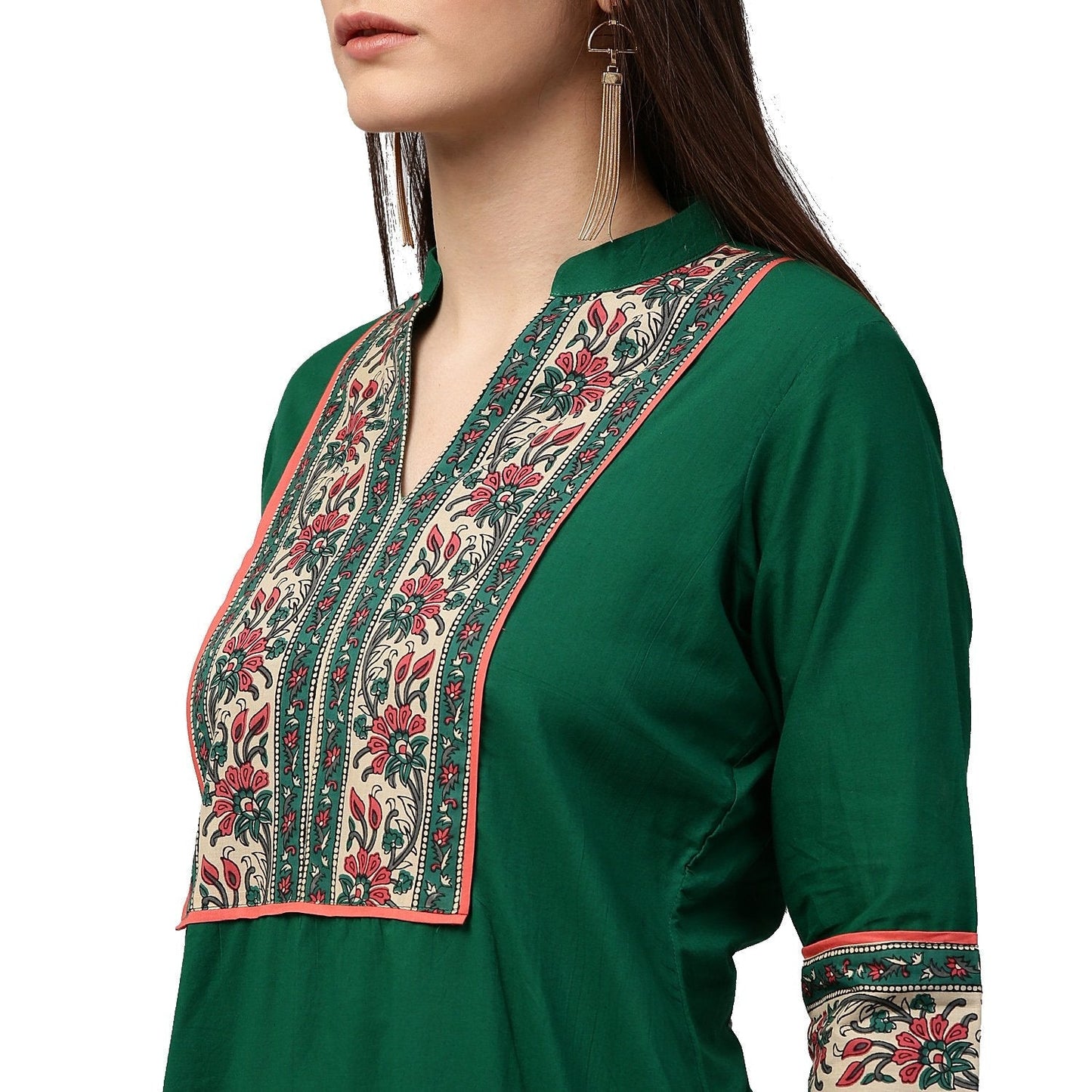 Green Printed 3/4Th Sleeve Cotton Kurta | LASVINI - Redefining Indian Fashion with Elegance