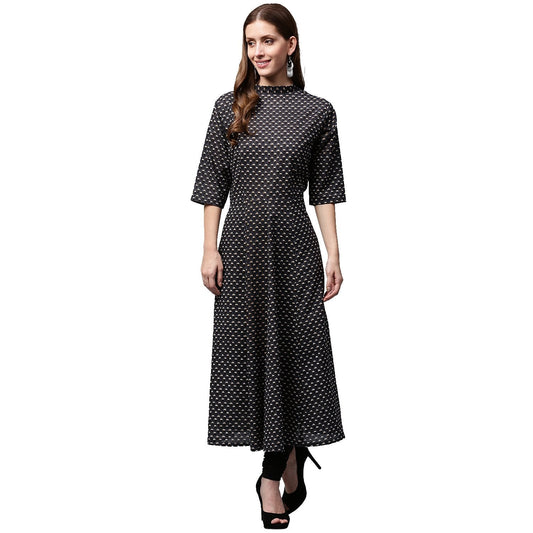 Black Printed 3/4Th Sleeve Cotton Anarkali Kurta | LASVINI - Redefining Indian Fashion with Elegance