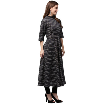 Black Printed 3/4Th Sleeve Cotton Anarkali Kurta | LASVINI - Redefining Indian Fashion with Elegance