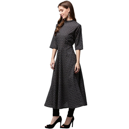 Black Printed 3/4Th Sleeve Cotton Anarkali Kurta | LASVINI - Redefining Indian Fashion with Elegance