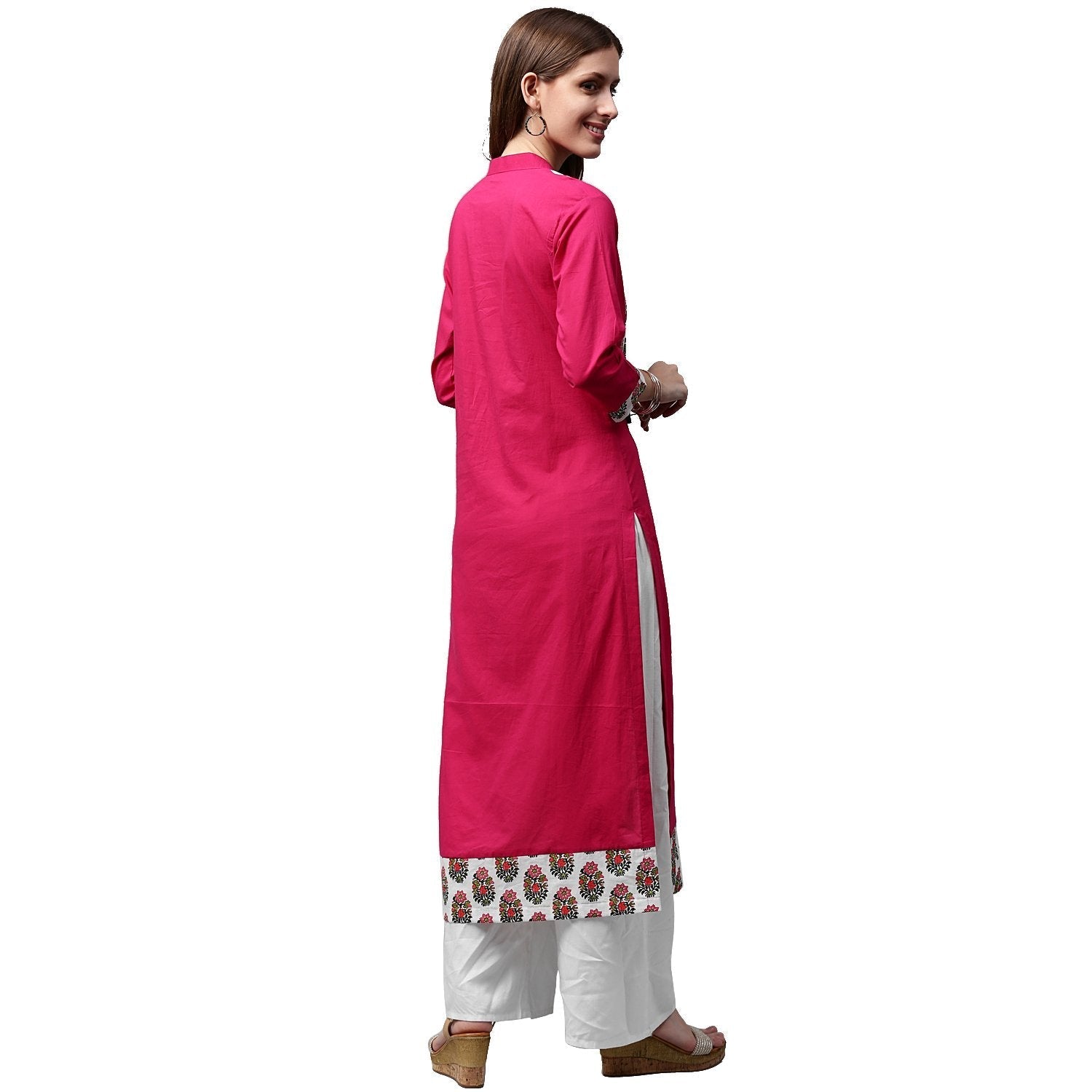Pink Printed 3/4Th Sleeve Cotton Kurta | LASVINI - Redefining Indian Fashion with Elegance