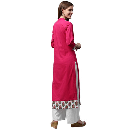 Pink Printed 3/4Th Sleeve Cotton Kurta | LASVINI - Redefining Indian Fashion with Elegance