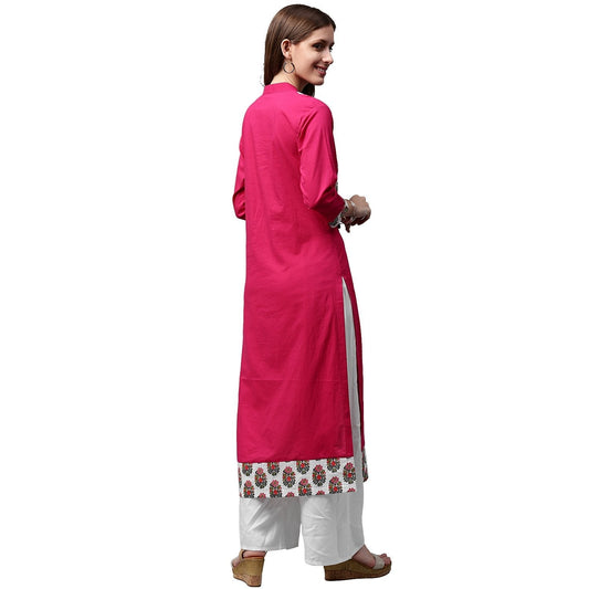 Pink Printed 3/4Th Sleeve Cotton Kurta | LASVINI - Redefining Indian Fashion with Elegance