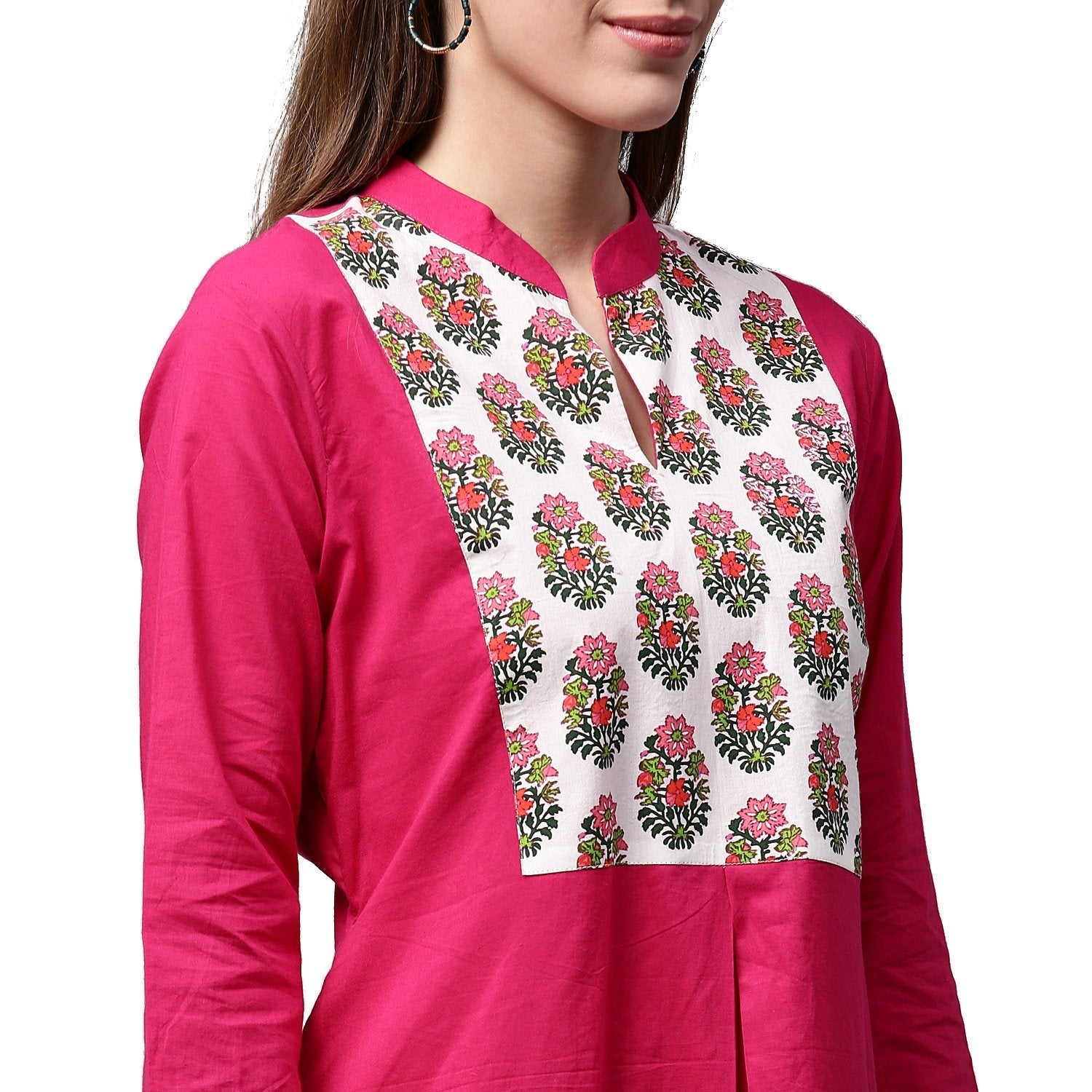 Pink Printed 3/4Th Sleeve Cotton Kurta | LASVINI - Redefining Indian Fashion with Elegance