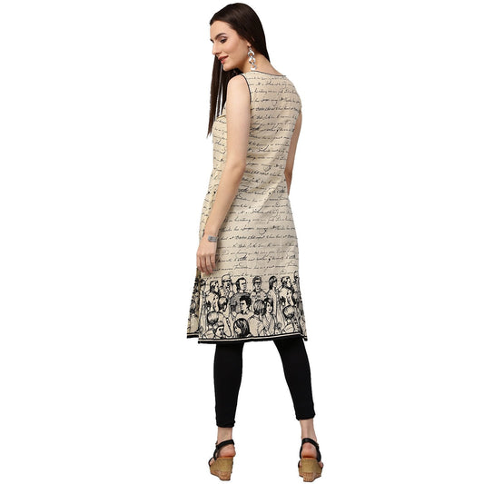 Off White Printed Sleeveless Cotton Kurta | LASVINI - Redefining Indian Fashion with Elegance