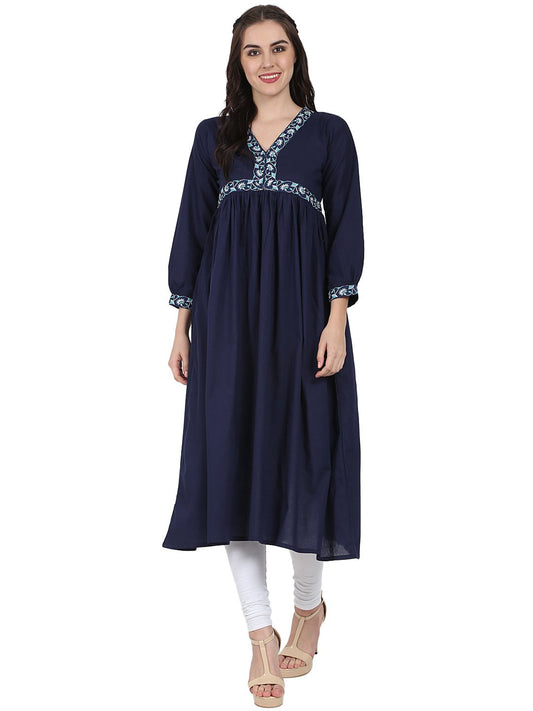 Blue 3/4Th Sleeve Cotton Anarkali Kurta | LASVINI - Redefining Indian Fashion with Elegance