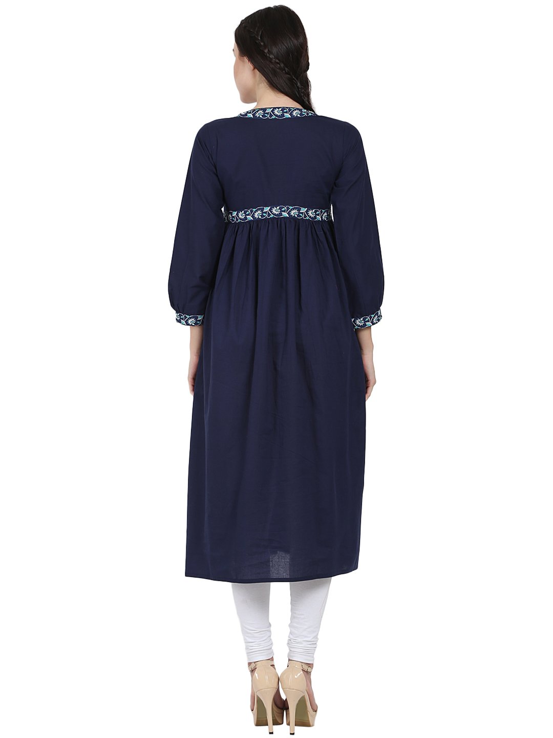 Blue 3/4Th Sleeve Cotton Anarkali Kurta | LASVINI - Redefining Indian Fashion with Elegance