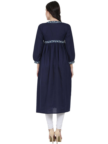 Blue 3/4Th Sleeve Cotton Anarkali Kurta | LASVINI - Redefining Indian Fashion with Elegance