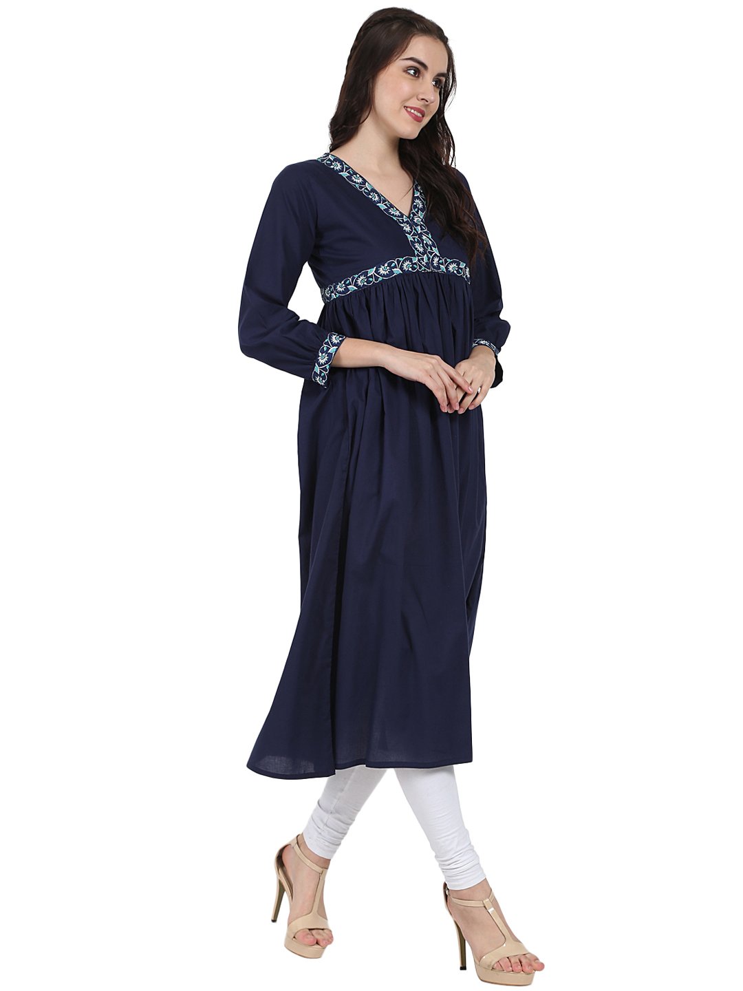 Blue 3/4Th Sleeve Cotton Anarkali Kurta | LASVINI - Redefining Indian Fashion with Elegance