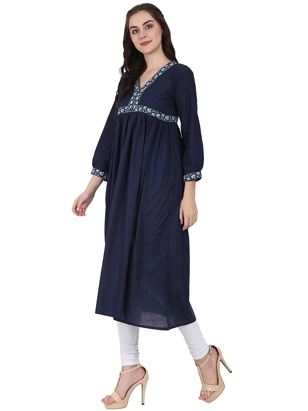 Blue 3/4Th Sleeve Cotton Anarkali Kurta | LASVINI - Redefining Indian Fashion with Elegance