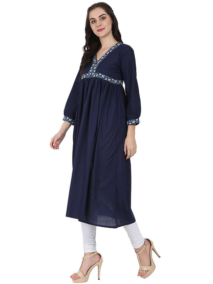 Blue 3/4Th Sleeve Cotton Anarkali Kurta | LASVINI - Redefining Indian Fashion with Elegance