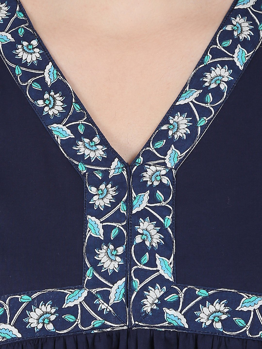 Blue 3/4Th Sleeve Cotton Anarkali Kurta | LASVINI - Redefining Indian Fashion with Elegance