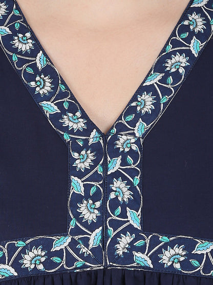 Blue 3/4Th Sleeve Cotton Anarkali Kurta | LASVINI - Redefining Indian Fashion with Elegance