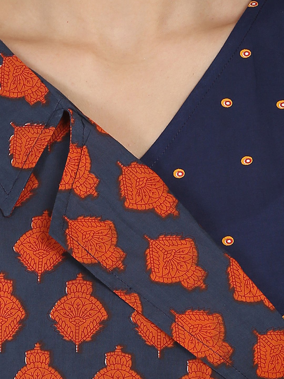 Blue Printed Sleeveless Cotton Angrakha Style Kurta | LASVINI - Redefining Indian Fashion with Elegance