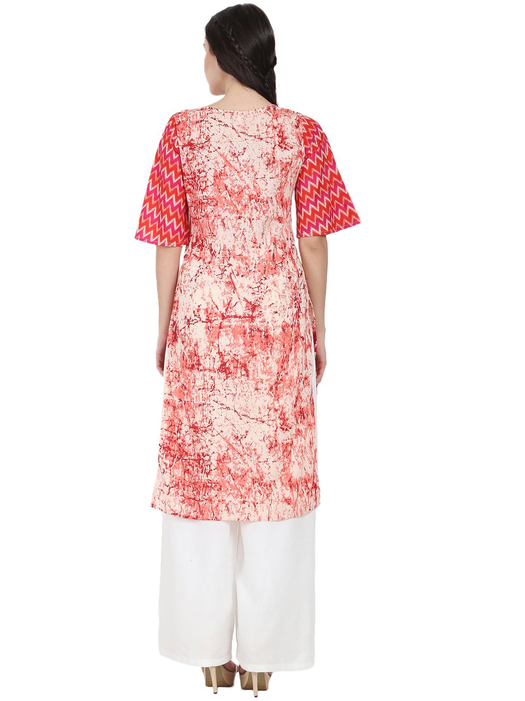 Peach Printed 3/4Th Sleeve Cotton Kurta | LASVINI - Redefining Indian Fashion with Elegance